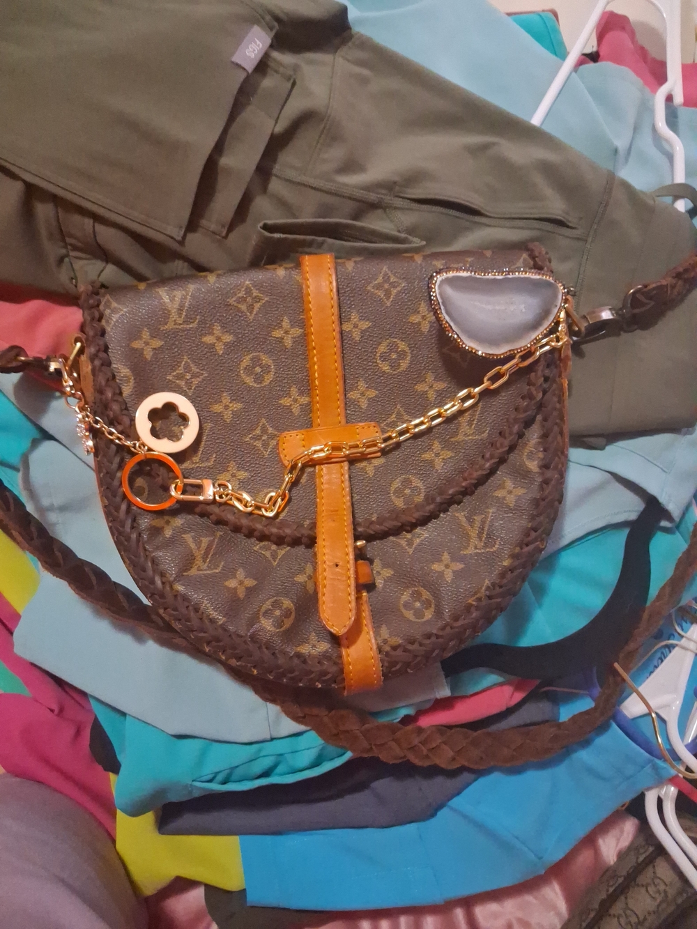 Vintage Boho Repurposed Crossbody Bag with Monogram Canvas